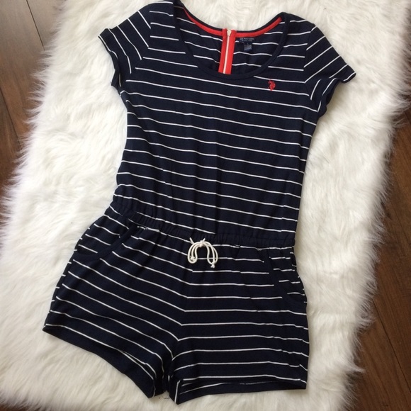 U.S. Polo Assn. Other - U.S. Polo Assn | Striped Romper w Pockets sz Large